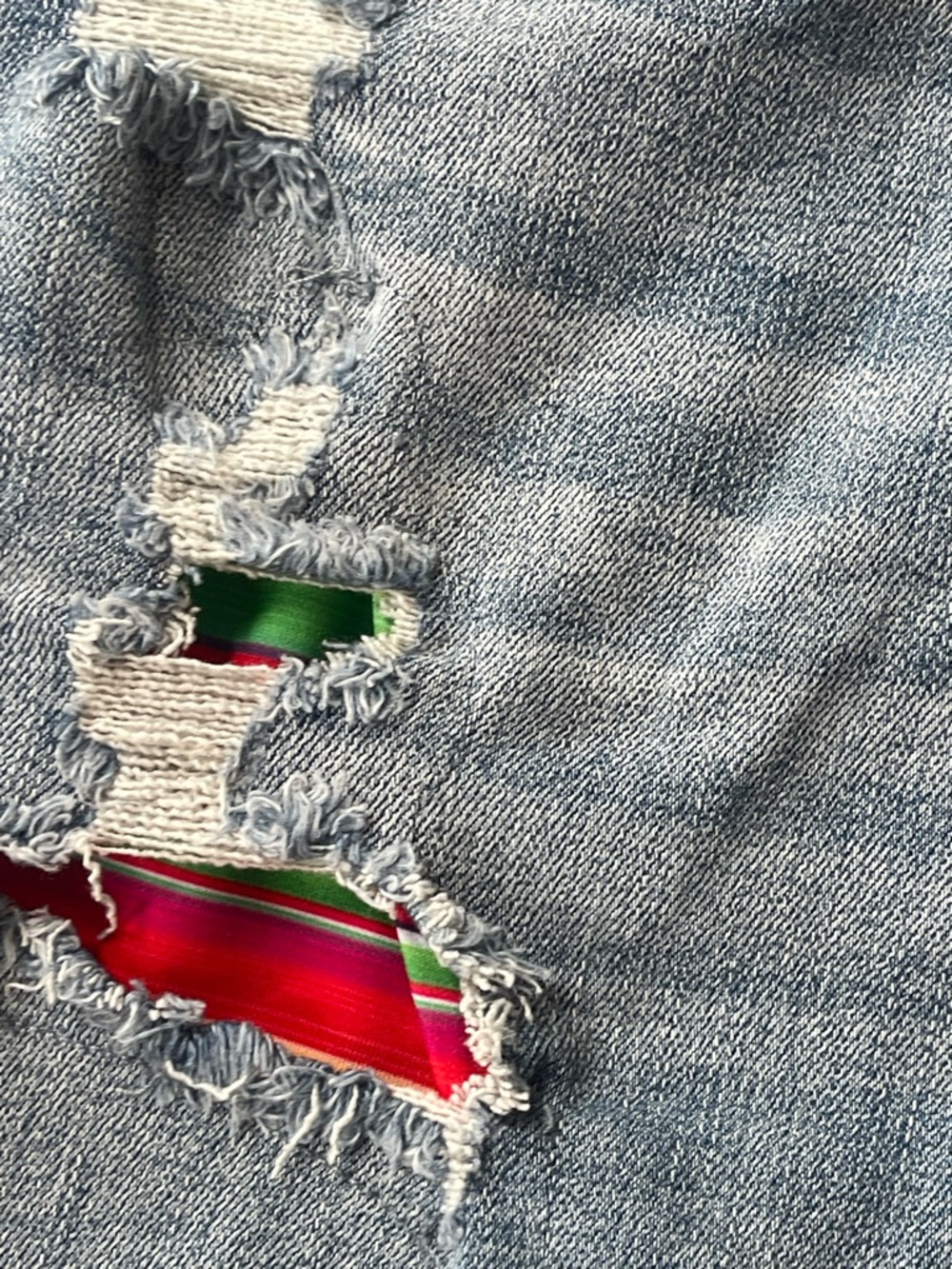 Judy Blue Plus Sz 2XL Serape Patch Distressed Denim Shorts Mid Rise Raw Hem NWT - Picture 7 of 14